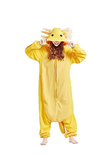 CuteOn Jumpsuit Tier Karneval Kostüm Partei Sleepsuit Cosplay Pyjamas Karikatur Onesie Damen Schlafanzug Erwachsene Unisex Nachtwäsche-Molch-Gelb-M von CuteOn