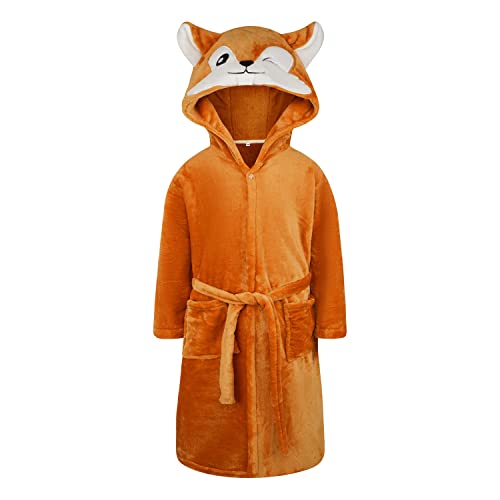 CuteOn Junge Mädchen Morgenmantel aus Flanell mit Kapuze Plüsch Kuscheliger Bademantel Eichhörnchen S von CuteOn
