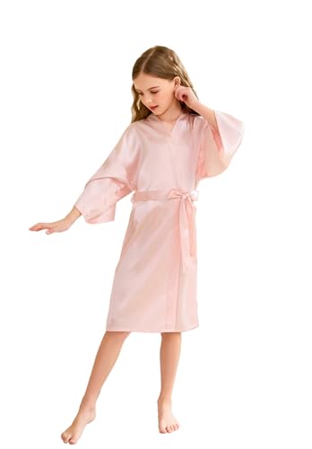 CuteOn Kinder Kids Satin Seide Kimono Robe Bademantel Morgenmantel Nachtwäsche für Spa Hochzeit Geburtstagsparty Kleid Rosa Größe 12 - (Höhe 130-145cm) von CuteOn