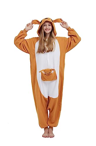 CuteOn Onesie Damen Tier Karneval Kostüm Sleepsuit Cosplay Pyjamas Einteiler Pyjama Herr Schlafanzug Erwachsene Unisex Nachtwäsche-Känguru-M von CuteOn