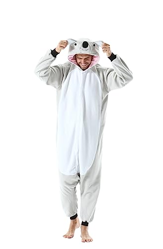 CuteOn Onesie Damen Tier Karneval Kostüm Sleepsuit Cosplay Pyjamas Einteiler Pyjama Herr Schlafanzug Erwachsene Unisex Nachtwäsche-Koala-Grau-XL von CuteOn