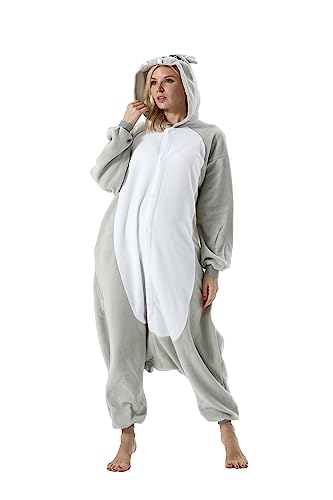 CuteOn Onesie Damen Tier Karneval Kostüm Sleepsuit Cosplay Pyjamas Einteiler Pyjama Herr Schlafanzug Erwachsene Unisex Nachtwäsche-Nilpferd-Grau-L von CuteOn