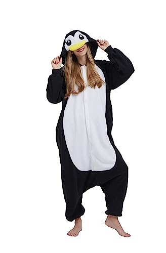 CuteOn Onesie Damen Tier Karneval Kostüm Sleepsuit Cosplay Pyjamas Einteiler Pyjama Herr Schlafanzug Erwachsene Unisex Nachtwäsche-Pinguin-Schwarz-M von CuteOn