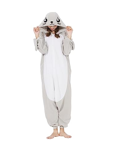 CuteOn Onesie Damen Tier Karneval Kostüm Sleepsuit Cosplay Pyjamas Einteiler Pyjama Herr Schlafanzug Erwachsene Unisex Nachtwäsche-Seehund-M von CuteOn