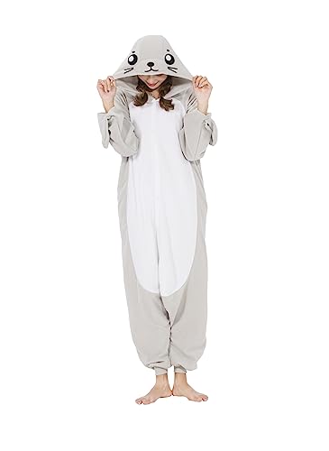 CuteOn Onesie Damen Tier Karneval Kostüm Sleepsuit Cosplay Pyjamas Einteiler Pyjama Herr Schlafanzug Erwachsene Unisex Nachtwäsche-Seehund-XL von CuteOn
