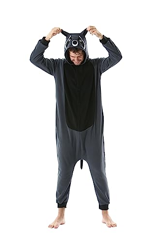 CuteOn Onesie Damen Tier Karneval Kostüm Sleepsuit Cosplay Pyjamas Einteiler Pyjama Herr Schlafanzug Erwachsene Unisex Nachtwäsche-Waschbär-Grau-XL von CuteOn