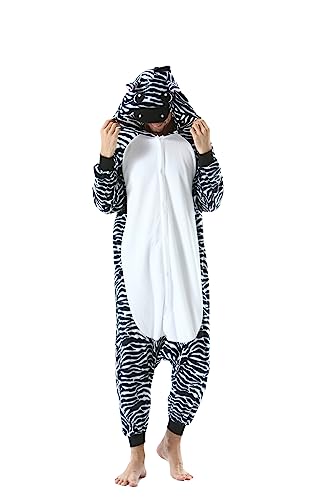 CuteOn Onesie Damen Tier Karneval Kostüm Sleepsuit Cosplay Pyjamas Einteiler Pyjama Herr Schlafanzug Erwachsene Unisex Nachtwäsche-Zebra-XL von CuteOn