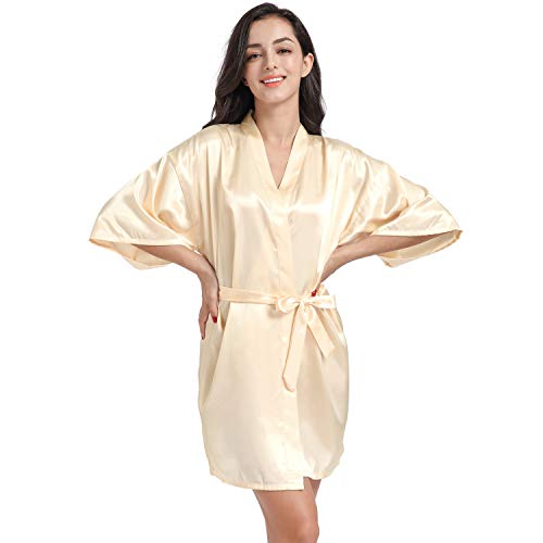 CuteOn Roben für Frauen Seide Robe für Brautjungfern Braut Party Champagnergelb M von CuteOn