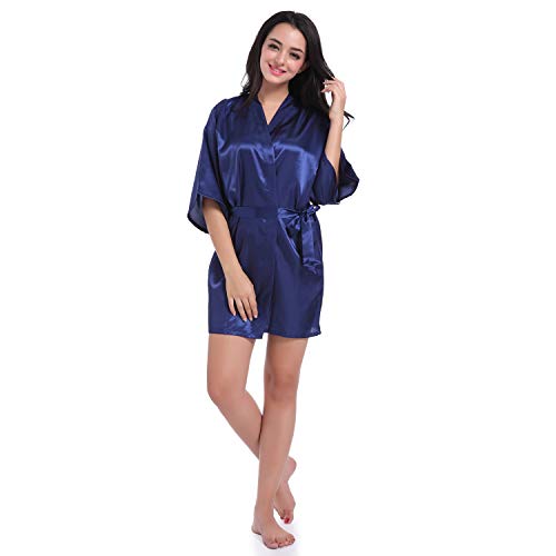 CuteOn Roben für Frauen Seide Robe für Brautjungfern Braut Party Dunkelblau XXL von CuteOn