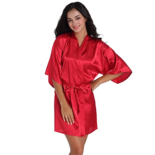 CuteOn Roben für Frauen Seide Robe für Brautjungfern Braut Party Jujube rot S von CuteOn