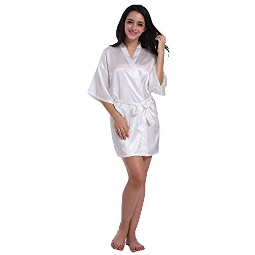 CuteOn Roben für Frauen Seide Robe für Brautjungfern Braut Party Weiß S von CuteOn