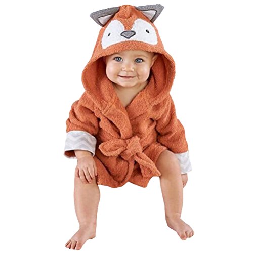 CuteOn Unisex Baby Kinder Karikatur Tier Flanell Kapuzen Bademantel Pyjamas Nachtwäsche Fuchs 120cm von CuteOn