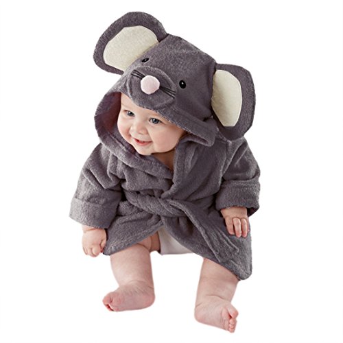 CuteOn Unisex Baby Kinder Karikatur Tier Flanell Kapuzen Bademantel Pyjamas Nachtwäsche Maus 120cm von CuteOn