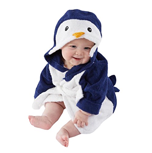 CuteOn Unisex Baby Kinder Karikatur Tier Flanell Kapuzen Bademantel Pyjamas Nachtwäsche Pinguin 90cm von CuteOn