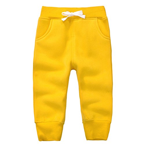 CuteOn Unisex Kinder Elastisch Taille Baumwolle Warm Hose Baby Trousers Unterteile Gelb 4Jahre von CuteOn