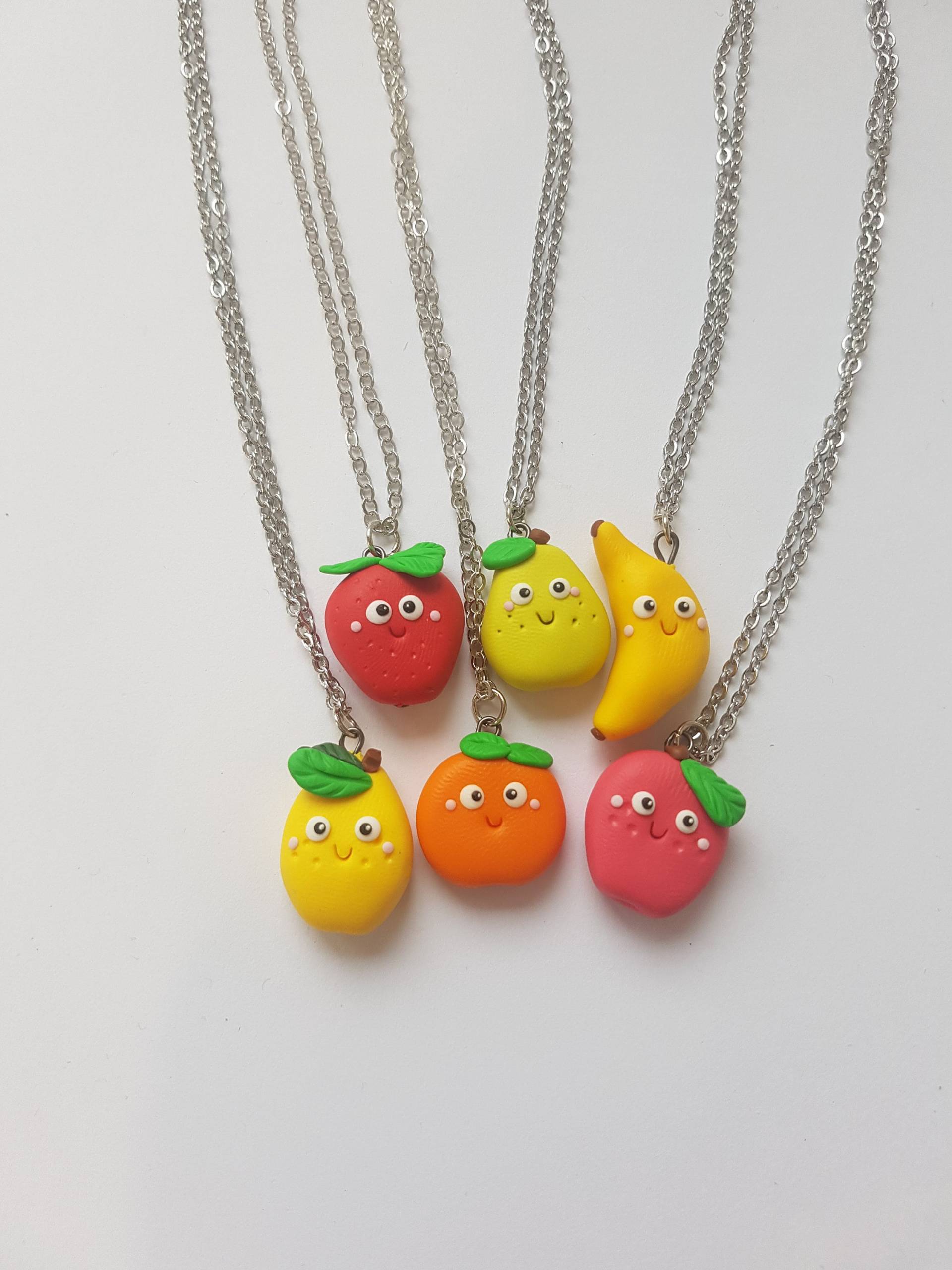 Obst Halskette Apfel Zitrone Orange Birne Erdbeere Banane Edelstahl von CutePawsGift