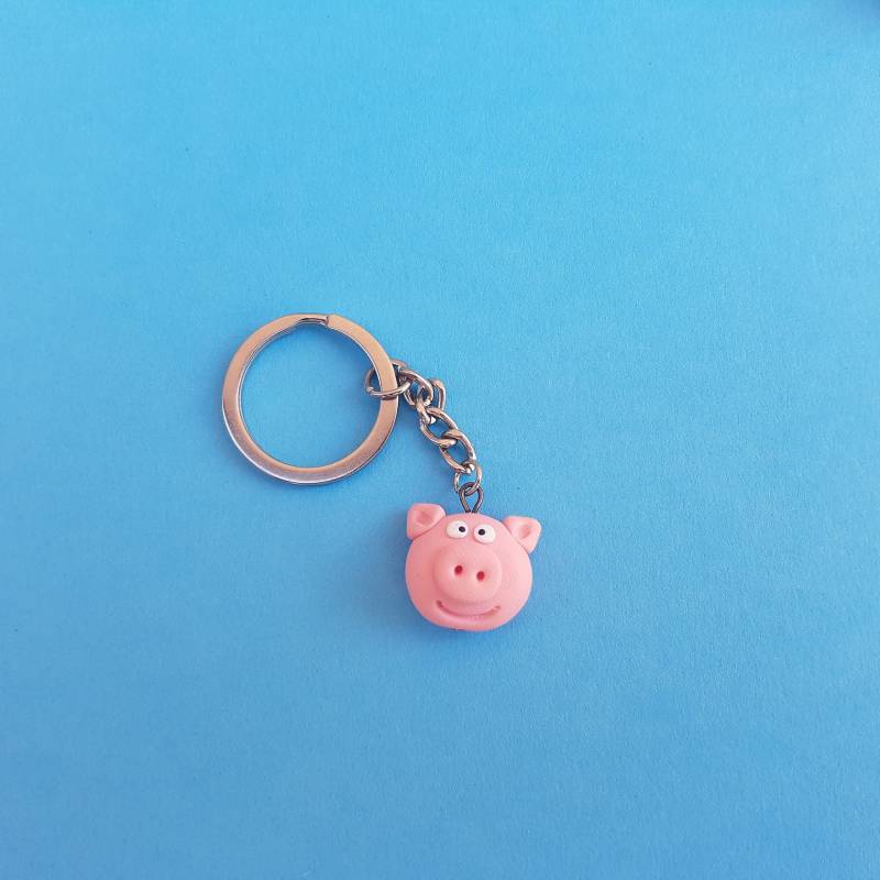 Rosa Schwein Schlüsselanhänger - Polymer Clay Kawaii Charm von CutePawsGift