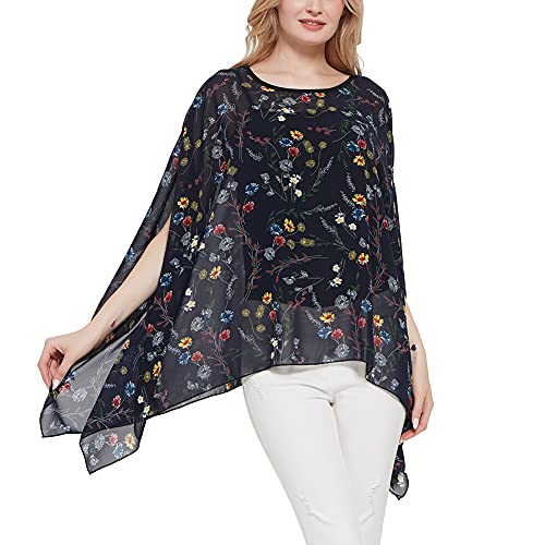 CuteSwan Damen-Bluse, Lagenlook, Kaftan, Fledermausärmel, Chiffon, Bohemia, lockere Blumenbluse, Tunika, Little Daisy, One Size Plus von CuteSwan