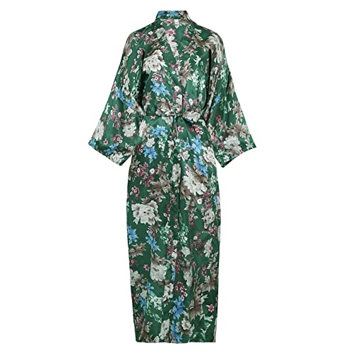 Damen Kimono Bademäntel Blumen Kimono Robe Bedruckt Cardigan für Frauen Hochzeit Bonding Party Pyjama, #Cluster Floral-Green, One size von CuteSwan