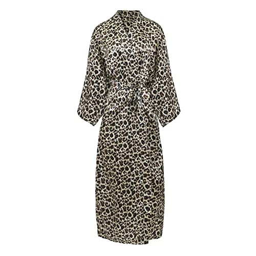 Damen Kimono Bademäntel Blumen Kimono Robe Bedruckt Cardigan für Frauen Hochzeit Bonding Party Pyjama, #Color Leopard-Champagner, One size von CuteSwan