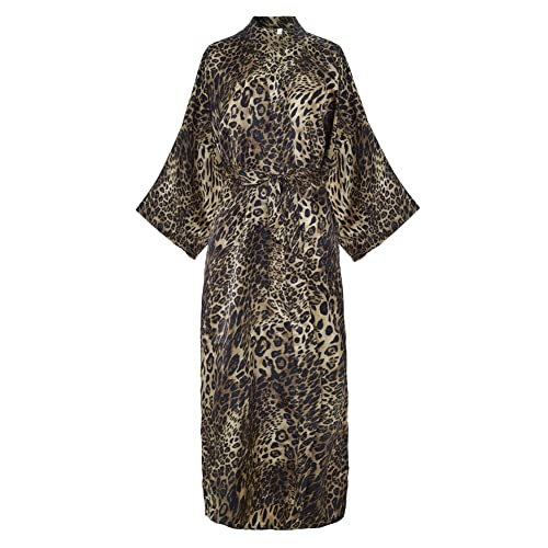 Damen Kimono Bademäntel Blumen Kimono Robe Bedruckt Cardigan für Frauen Hochzeit Bonding Party Pyjama, # Little Leopard Brown, One size von CuteSwan