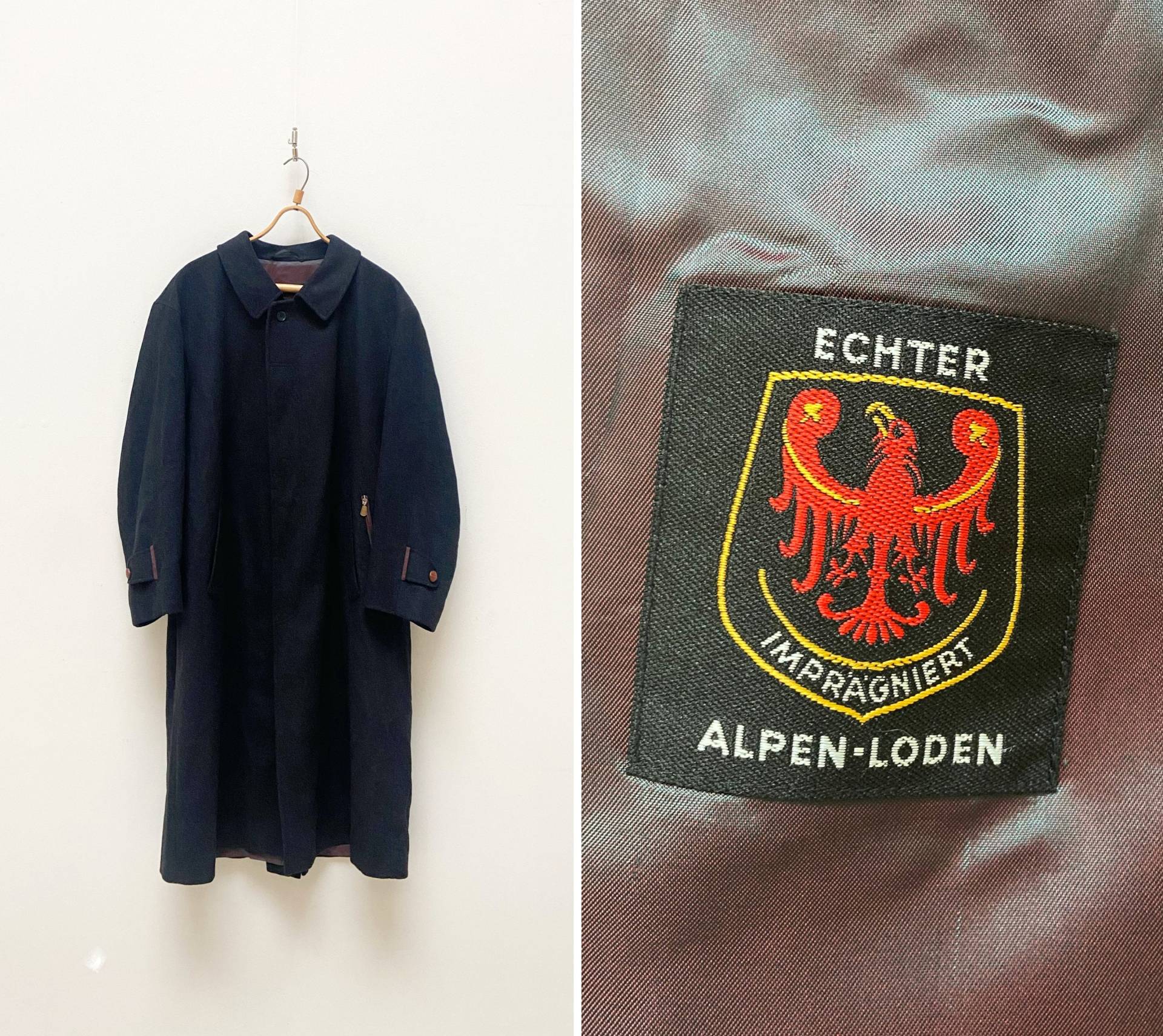 Vintage 90Er Alpen Loden Mantel Herren Dunkelgrau Wolle Xl Schwarz Wintermantel Langwolle Overcoat von CuteVintageHouse