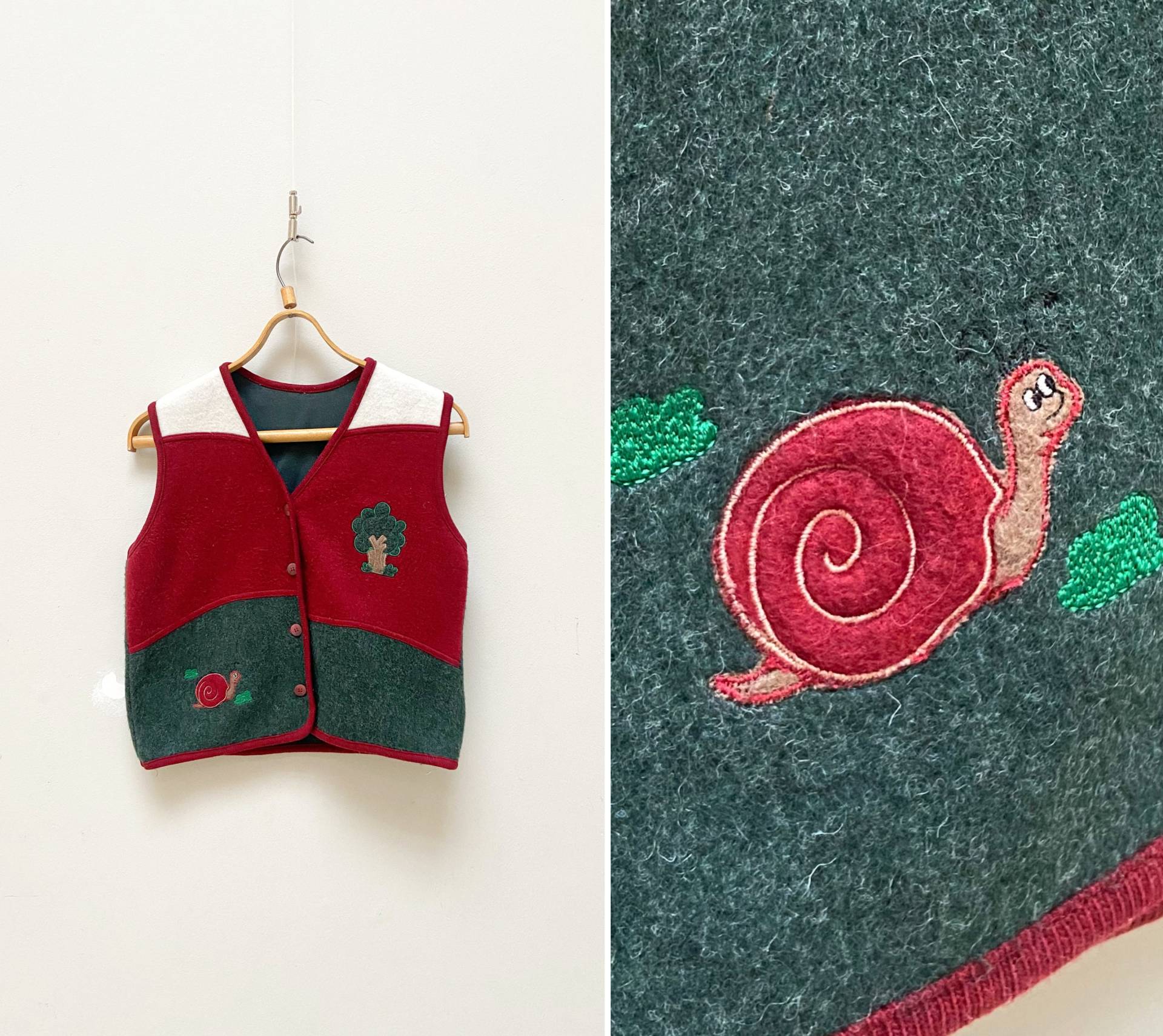 Vintage 90Er Wolle Kinder Weste Bestickt Weste Mädchen Junge Cardigan Grün Rot von CuteVintageHouse