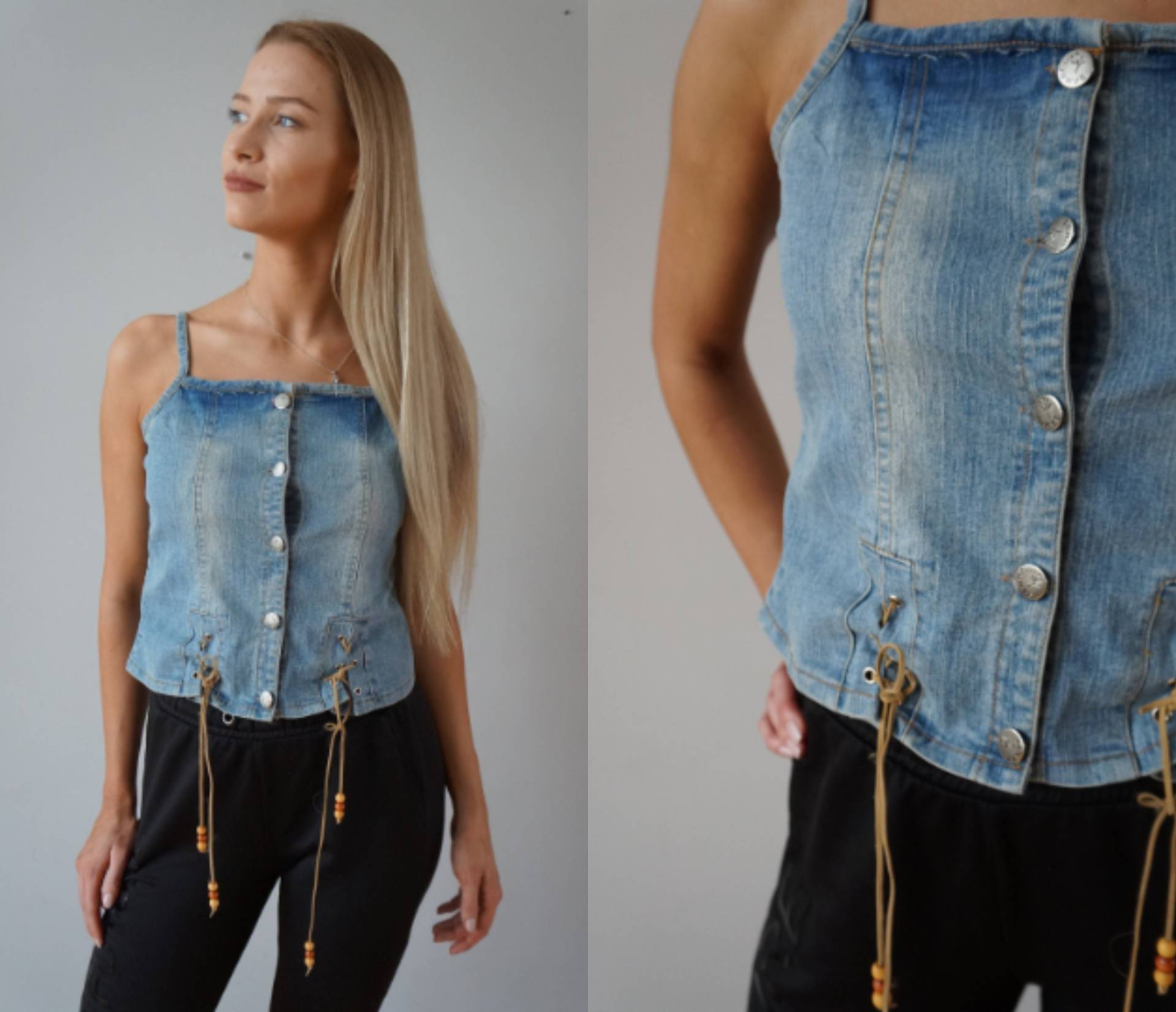 Vintage Jeans Top Western Cowgirl Bluse, Größe S von CuteVintageHouse