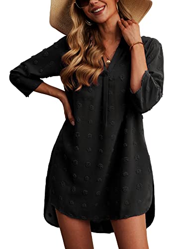 Cutebird Damen Badeanzug Coverups Bikini Beachwear Strand Cover Up Shirt Badeanzug Kleid, 17schwarz, XL von Cutebird