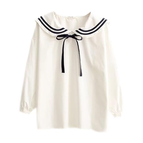 Cuteighteen Sommer Matrosen Kragen Bluse Krawatte Schleife Kurzarm Puppe Shirt Japanische Schule Uniform Kawaii Nette Weiche Tops, Weiß, M von Cuteighteen
