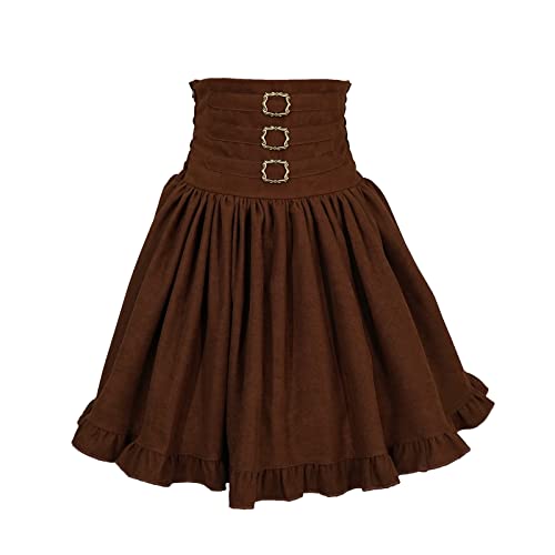 Lolita niedlicher Mini-Faltenrock aus Cord, für Mädchen, kurz, Gothic, Vintage-Skater, Puff, elegant, A-Linie, Rüschen, ausgestellter Rock, Braun, Einheitsgröße von Cuteighteen