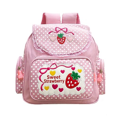 Cutemoria Kawaii-Rucksack für Teenager und Mädchen, japanischer süßer Erdbeer-Stickerei, lässiger Tagesrucksack, leichter Canvas-Rucksack, Rosa, 30 x 13 x 37 cm (L x B x H), rose, One size von Cutemoria