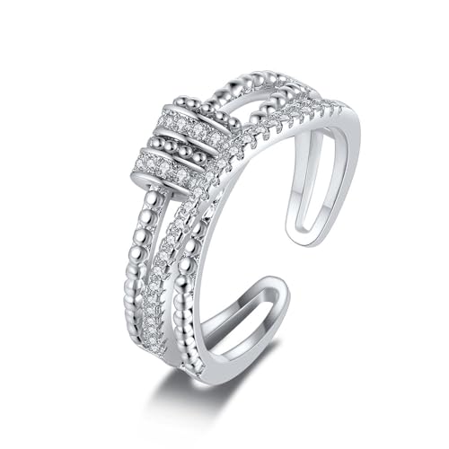 Cutesmile Modischer, trendiger Ring aus 18 Karat platiniertem Silber, zur Angstlinderung, drehbarer Ring für Frauen, doppellagiger Zirkonia, offener verstellbarer Ring, luxuriöses Design Cutesmile Modischer, trendiger Ring aus 18 Karat platiniertem Silber, zur Angstlinderung, drehbarer Ring für Frauen, doppellagiger Zirkonia, offener verstellbarer Ring, luxuriöses Design von Cutesmile
