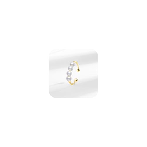 Cutesmile Perlenring, Modeschmuck, 18 Karat Gold und 925er Sterlingsilber, vier Perlen, doppelte Perlen, offen, verstellbar, für Damen (Gold) von Cutesmile