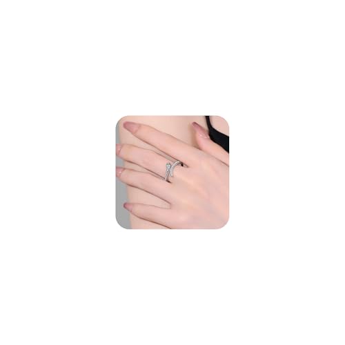 Cutesmile Schlangenring, Modeschmuck, 18-karätiges Gold/925er-Sterlingsilber, voll glänzender Zirkonia-Kristall, Diamant, niedliche Glücksschlange, offener verstellbarer Ring für Damen (Silber) von Cutesmile