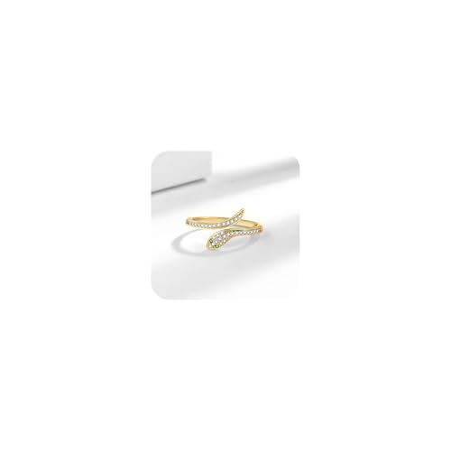 Cutesmile Schlangenring, Modeschmuck, 18-karätiges Gold/925er-Sterlingsilber, voll glänzender Zirkonia-Kristall, niedlich, Glücksschlange, offener verstellbarer Ring für Damen (Gold) von Cutesmile