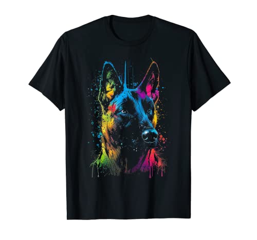 Belgische Malinois Hundemalerei, Aquarellfarbe, bunt T-Shirt von Cutest Belgian Malinois Dog Fi