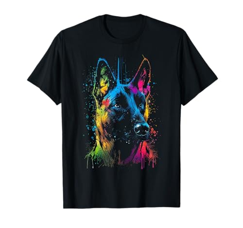 Belgische Malinois Hundemalerei, Aquarellfarbe, bunt T-Shirt von Cutest Belgian Malinois Dog Fi