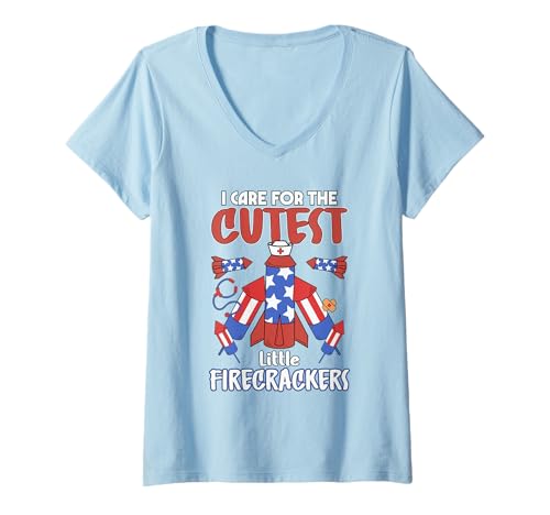 Damen Süßeste Little Firecrackers Krankenschwester Shirt Patriotic Medic USA T-Shirt mit V-Ausschnitt Damen Süßeste Little Firecrackers Krankenschwester Shirt Patriotic Medic USA T-Shirt mit V-Ausschnitt von Cutest Little Firecrackers Nurse Tee Shirts