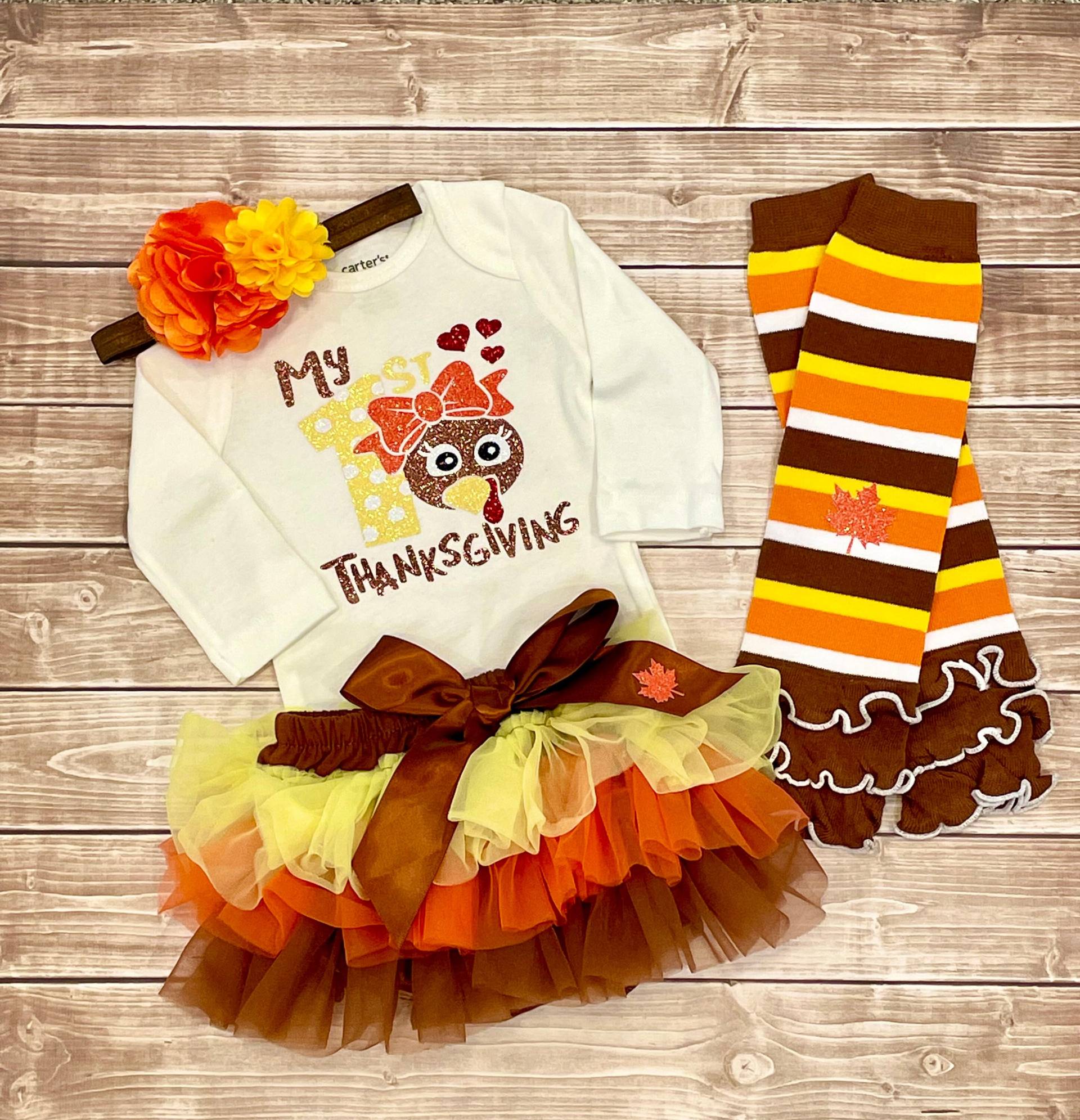 1. Thanksgiving-Outfit Für Mädchen, Mein Erstes Thanksgiving-Baby-Mädchen-Outfit, Baby-Mädchen-Erster Truthahn-Tag, Türkei-Body, Thanksgiving-Set von CutieCouture4u2