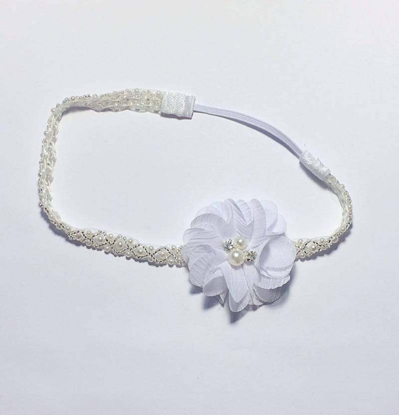 Weiß Taufe Stirnband, Perlen Und Stirnband Taufe, Weiße Blumenmädchen Kommunion-Stirnband Weiß Taufe Stirnband, Perlen Und Stirnband Taufe, Weiße Blumenmädchen Kommunion-Stirnband von CutieCoutureCo
