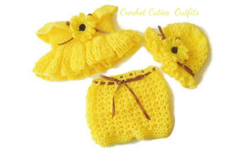 Gelbes Häkel Baby Outfit Frühling Set von CutieOutfitsbyBelle