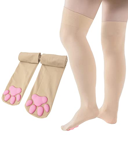 CutiePlusU 3D Katze Pfoten Pad über Kniestrümpfe Silikon Katzenpfoten Oberschenkelhohe Socken elastische Seidenstrümpfe Cosplay Socken-Nackt von CutiePlusU