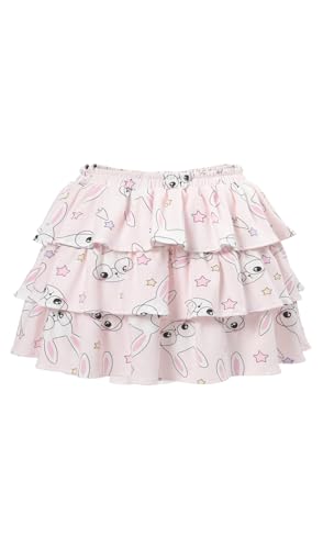 CutiePlusU Baumwolle Damen Rüschen Rock Sommer Minirock Kurz Röcke Cupcake Skirt Cartoon Allover-Print - Dr. Rosa Hase L von CutiePlusU