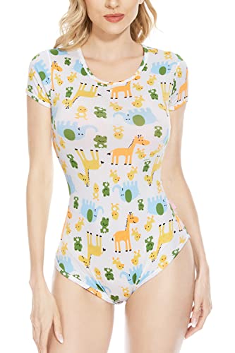 CutiePlusU Baumwolle Knopf Crotch Erwachsene Onesie Strampler Bodysuit Pyjamas Print Unisex Gelb XXXL von CutiePlusU