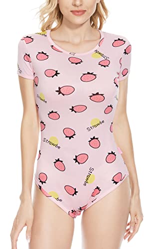 CutiePlusU Cotton Button Crotch Adult Onesie Romper Bodysuit Pajamas Print Unisex Pink XXL von CutiePlusU