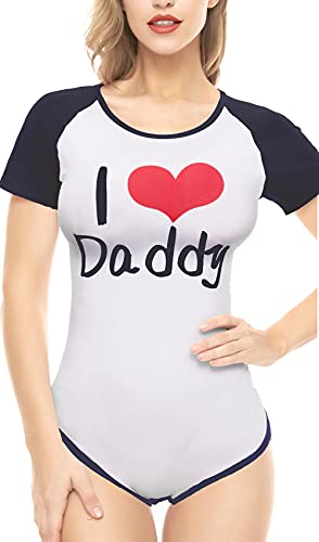 CutiePlusU Baumwolle Knopf Schritt Bodysuit Erwachsene Baby Onesie Classics Strampler- Ich liebe Daddy-Muster Rot+Mazarine L von CutiePlusU