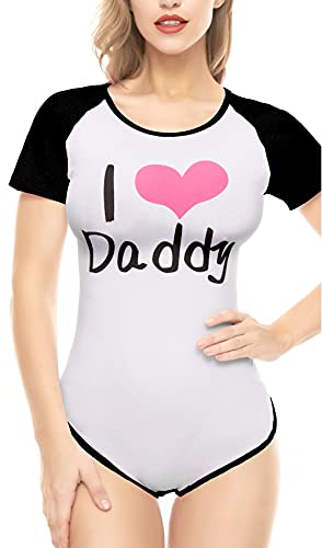 CutiePlusU Baumwolle Knopf Schritt Bodysuit Erwachsene Baby Onesie Classics Strampler- Ich liebe Daddy-Muster Pink+Schwarz XXL von CutiePlusU