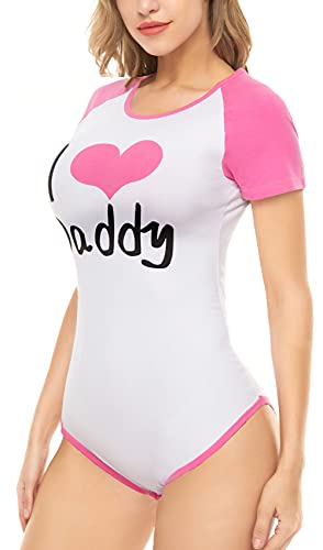 CutiePlusU Baumwolle Knopf Schritt Bodysuit Erwachsene Baby Onesie Classics Strampler- Ich liebe Daddy-Muster Pink XL von CutiePlusU