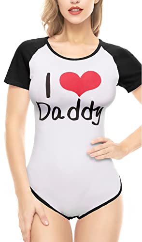 CutiePlusU Baumwolle Knopf Schritt Bodysuit Erwachsene Baby Onesie Classics Strampler- Ich liebe Daddy-Muster Rot+Schwarz XXL von CutiePlusU